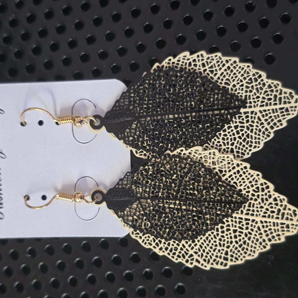 Elegant Black and Gold Leaf Earrings